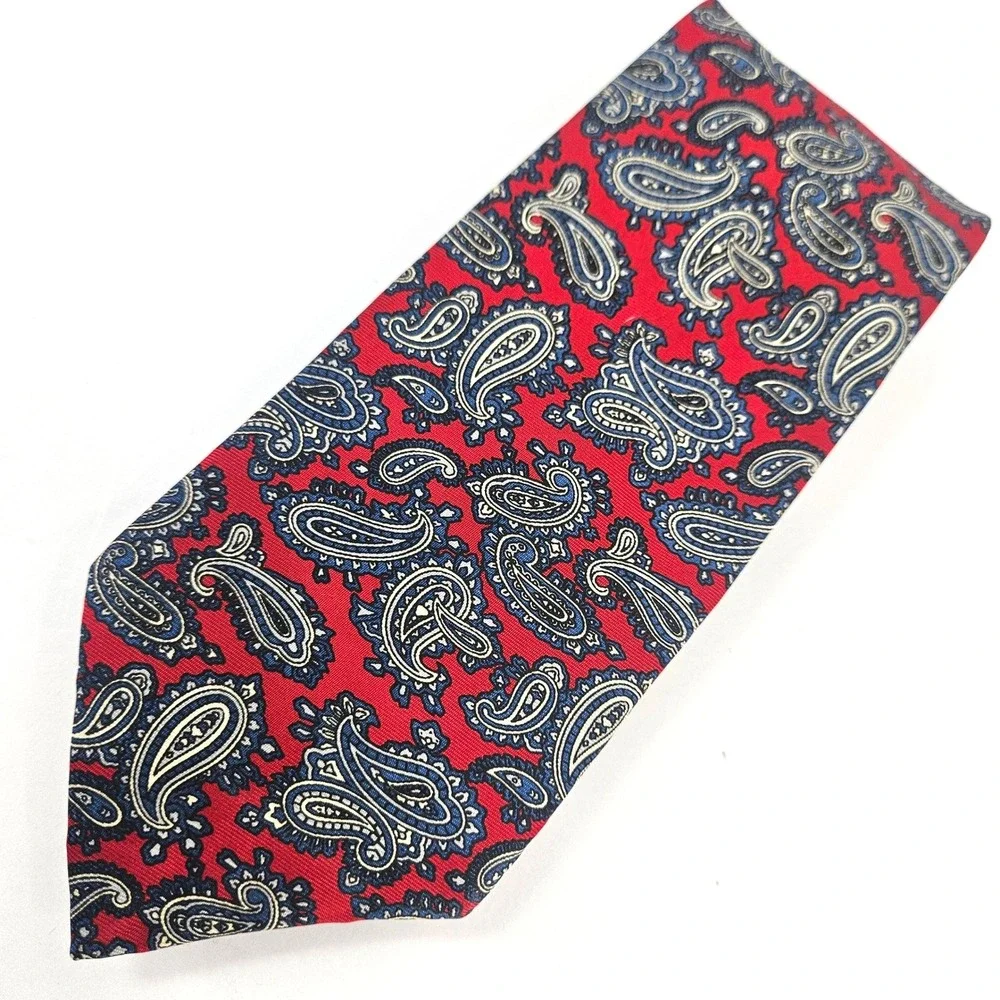 Vintage Stafford Mens Classic Red & Blue Paisley‎ 100% Silk Tie Made in USA